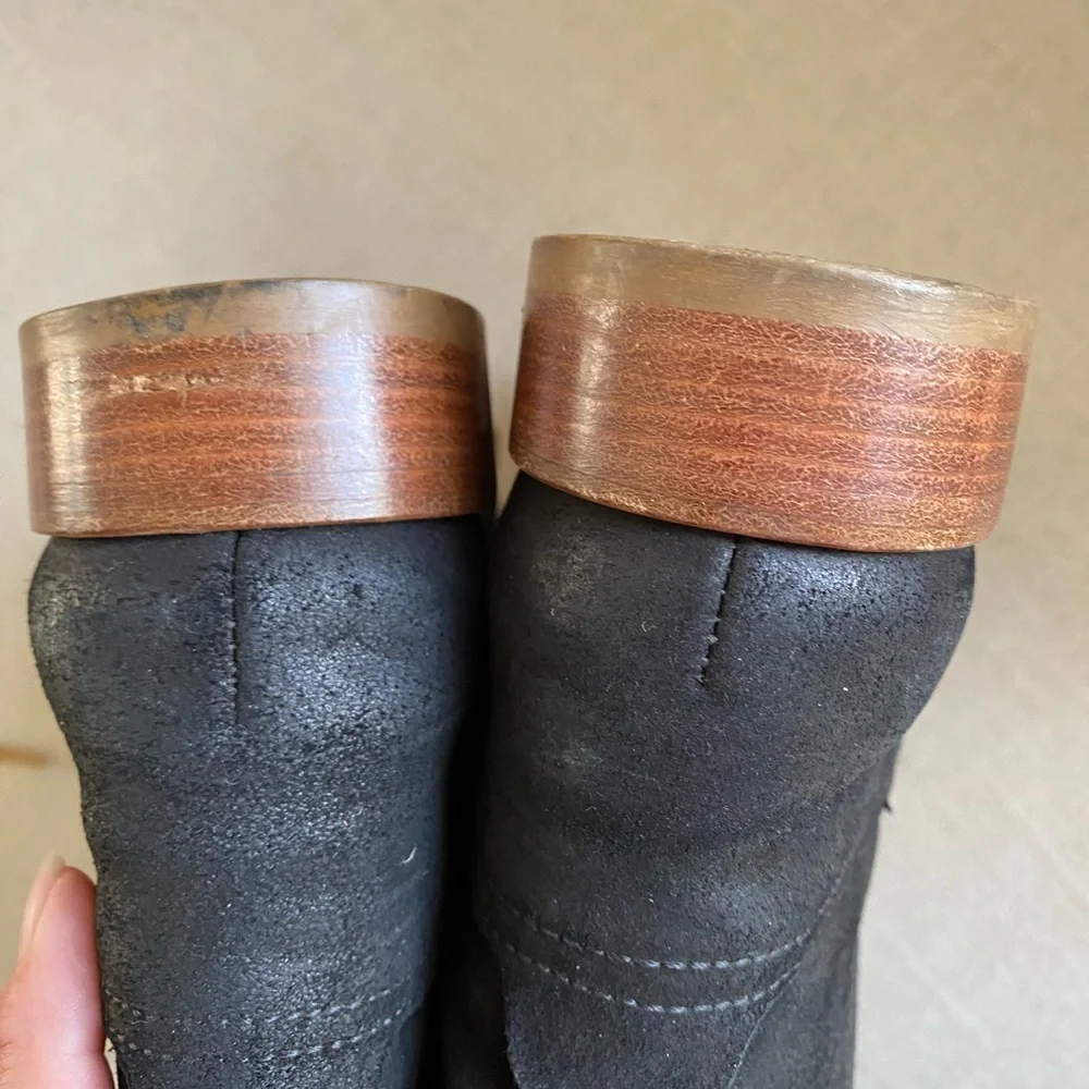 Rag & Bone Italian   black oiled Leather boots  boho chic ,Sole in Tan size 36.5